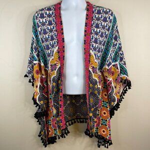 Trina Turk Breeze Tassel Kimono Open Front Swim Beach Cover Up Resort One Size